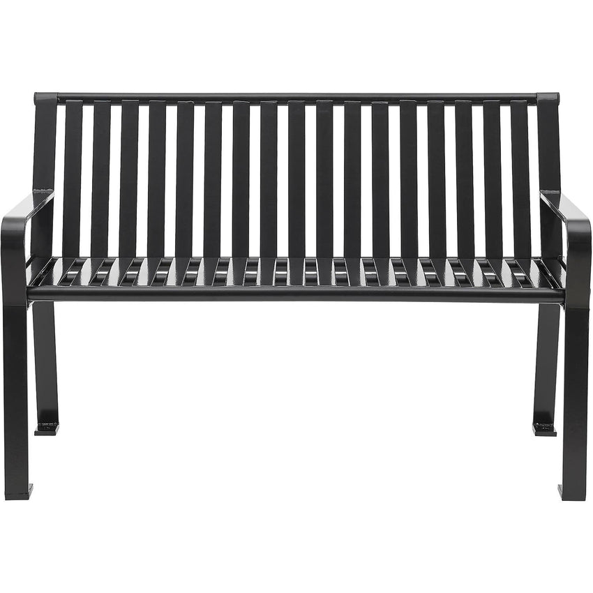 Global Industrial 4' Outdoor Bench with Back, Vertical Steel Slat (GLB - 694853) - SchoolOutlet