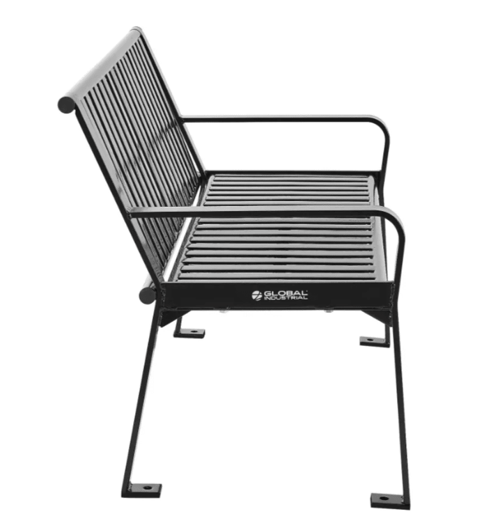 Global Industrial 4' Outdoor Bench with Back, Vertical Steel Slat (GLB - 694853) - SchoolOutlet