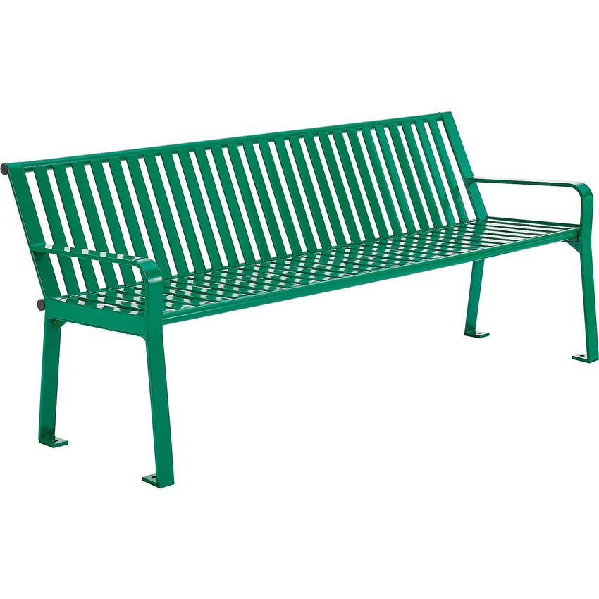 Global Industrial 4' Outdoor Bench with Back, Vertical Steel Slat (GLB - 694853) - SchoolOutlet