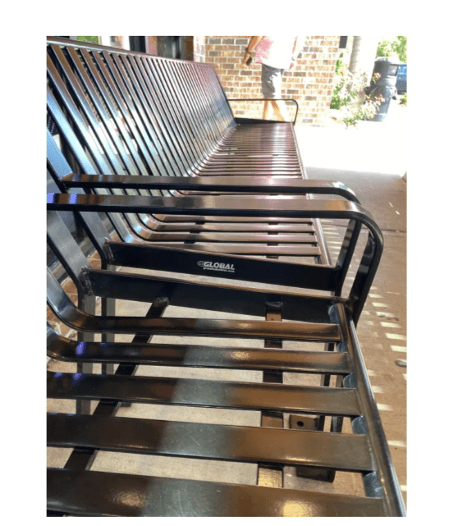 Global Industrial 4' Outdoor Bench with Back, Vertical Steel Slat (GLB - 694853) - SchoolOutlet