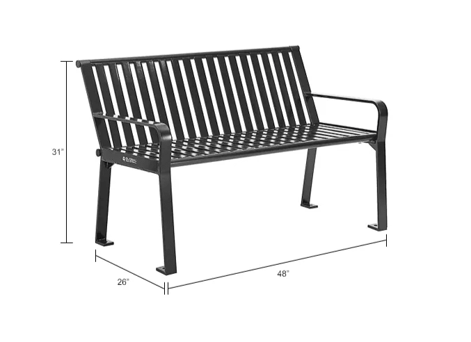 Global Industrial 4' Outdoor Bench with Back, Vertical Steel Slat (GLB - 694853) - SchoolOutlet