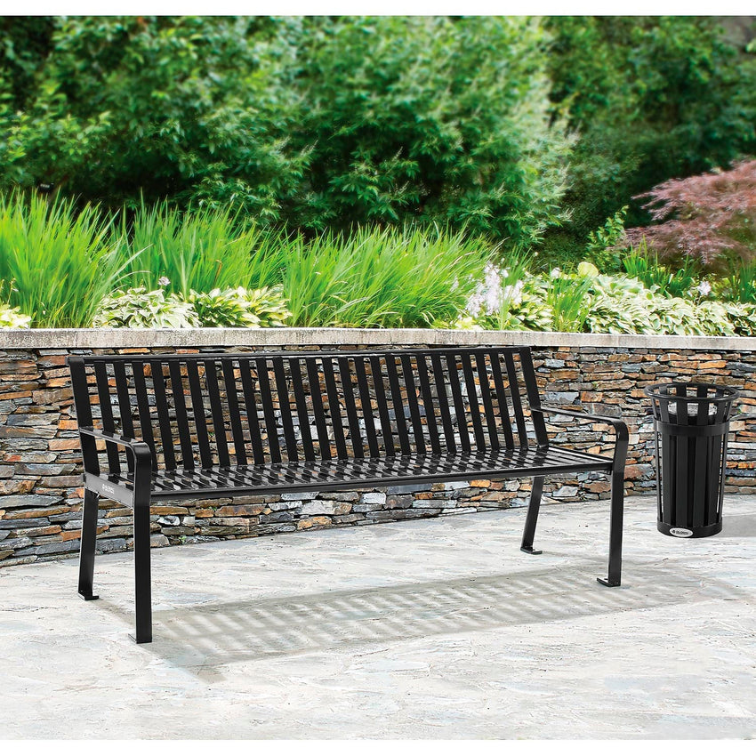 Global Industrial 6' Outdoor Bench with Back, Vertical Steel Slat (GLB - 694854) - SchoolOutlet