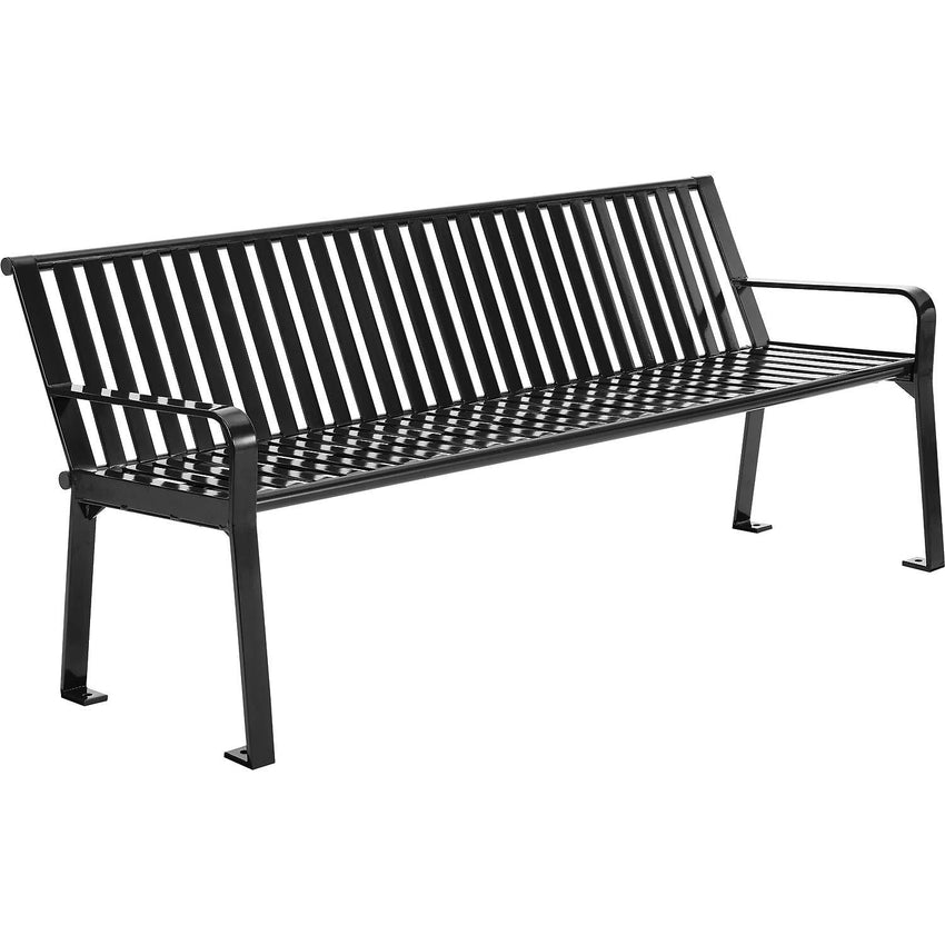 Global Industrial 6' Outdoor Bench with Back, Vertical Steel Slat (GLB - 694854) - SchoolOutlet