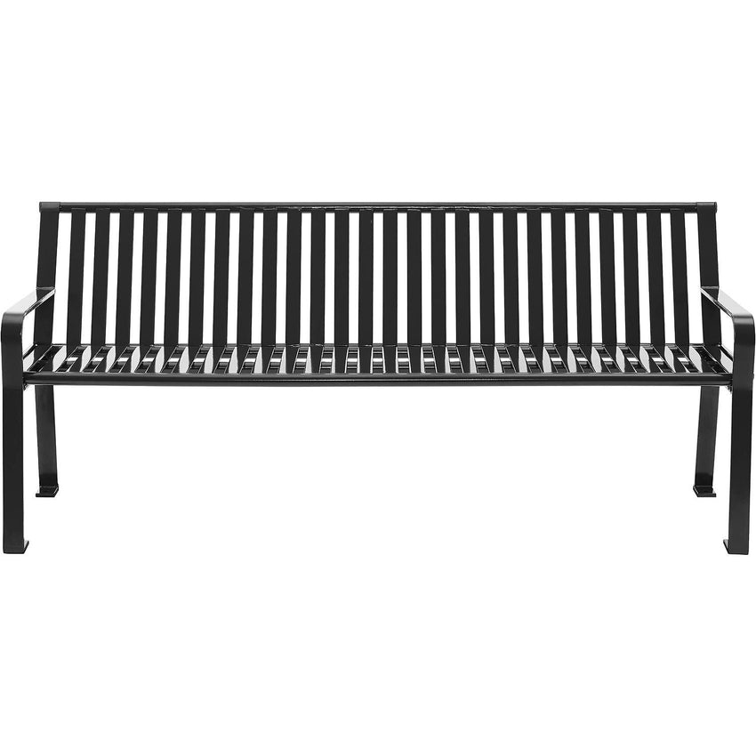 Global Industrial 6' Outdoor Bench with Back, Vertical Steel Slat (GLB - 694854) - SchoolOutlet