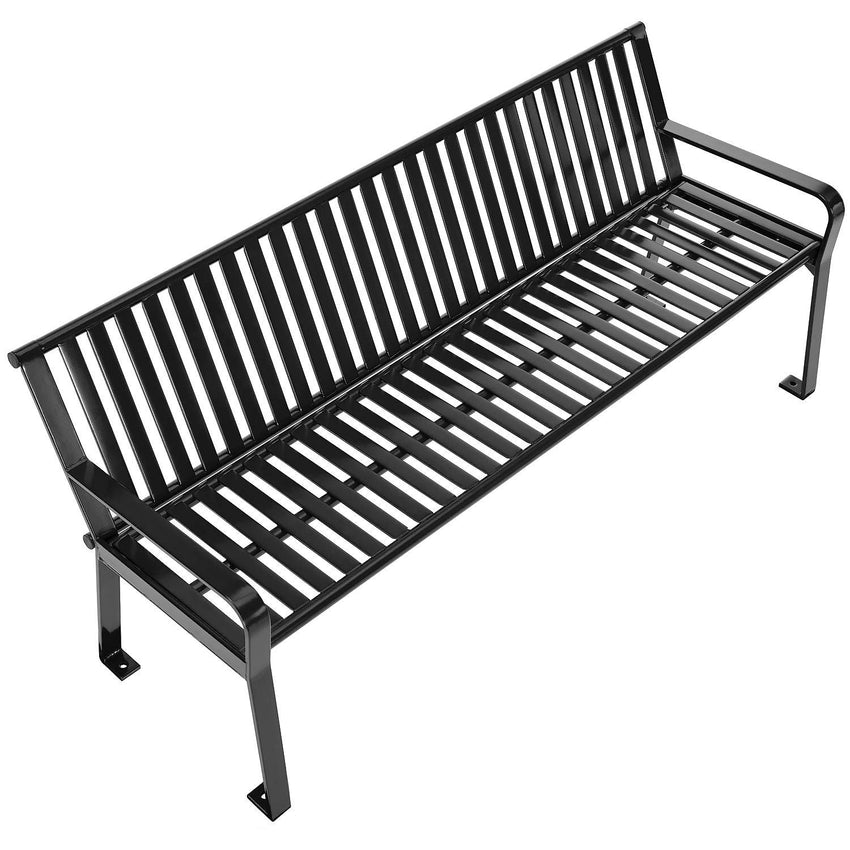 Global Industrial 6' Outdoor Bench with Back, Vertical Steel Slat (GLB - 694854) - SchoolOutlet
