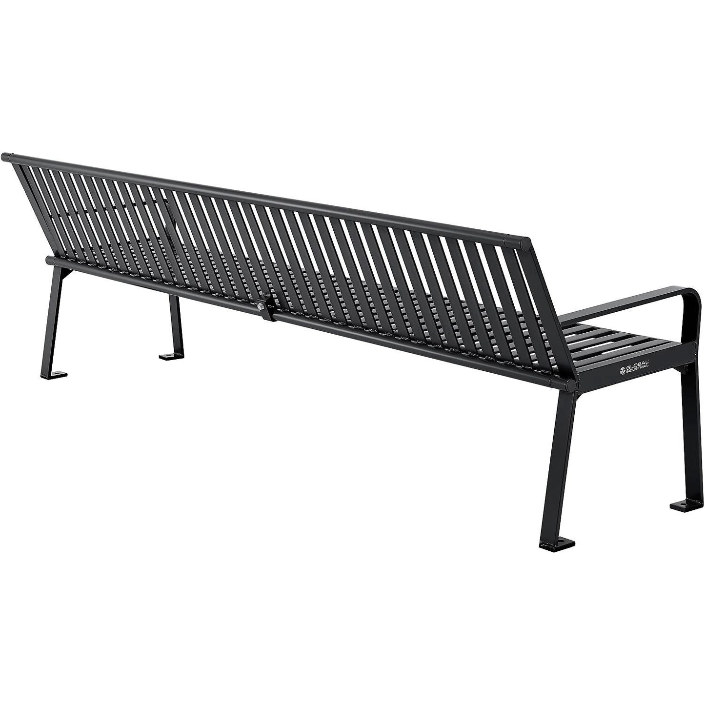 Global Industrial 8' Outdoor Bench with Back, Vertical Steel Slat (GLB - 694855) - SchoolOutlet