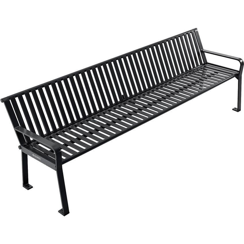 Global Industrial 8' Outdoor Bench with Back, Vertical Steel Slat (GLB - 694855) - SchoolOutlet