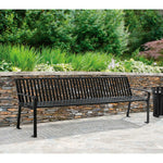 Global Industrial 8' Outdoor Bench with Back, Vertical Steel Slat (GLB - 694855) - SchoolOutlet
