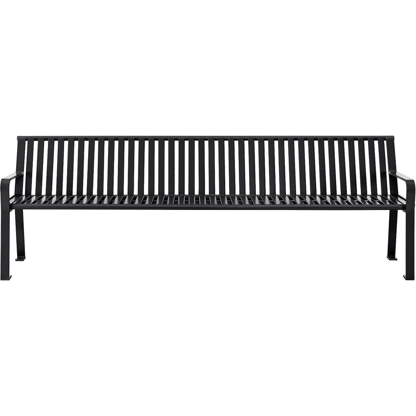 Global Industrial 8' Outdoor Bench with Back, Vertical Steel Slat (GLB - 694855) - SchoolOutlet