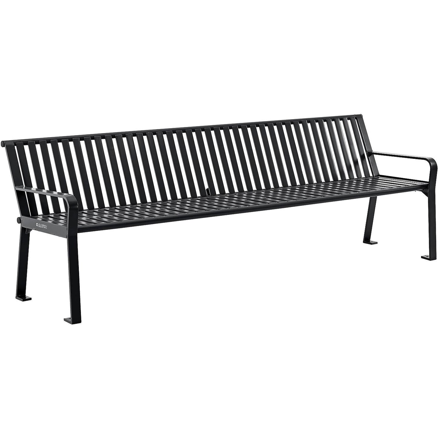 Global Industrial 8' Outdoor Bench with Back, Vertical Steel Slat (GLB - 694855) - SchoolOutlet