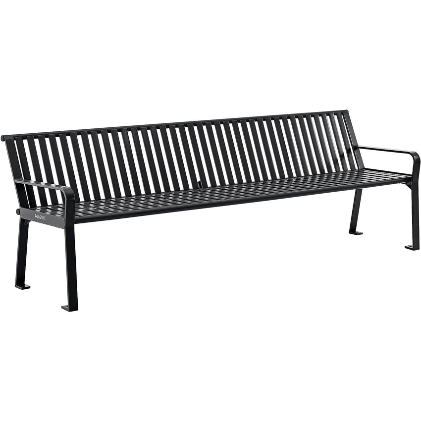 Global Industrial 8' Outdoor Bench with Back, Vertical Steel Slat (GLB - 694855) - SchoolOutlet