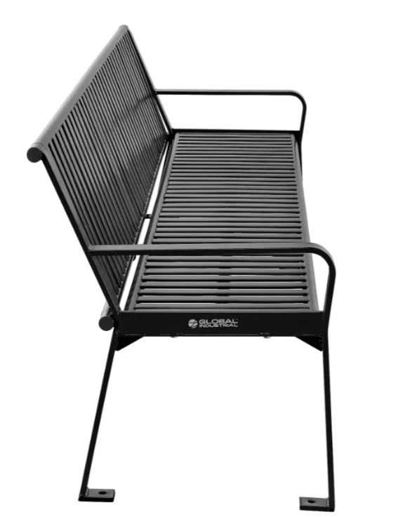 Global Industrial 8' Outdoor Bench with Back, Vertical Steel Slat (GLB - 694855) - SchoolOutlet