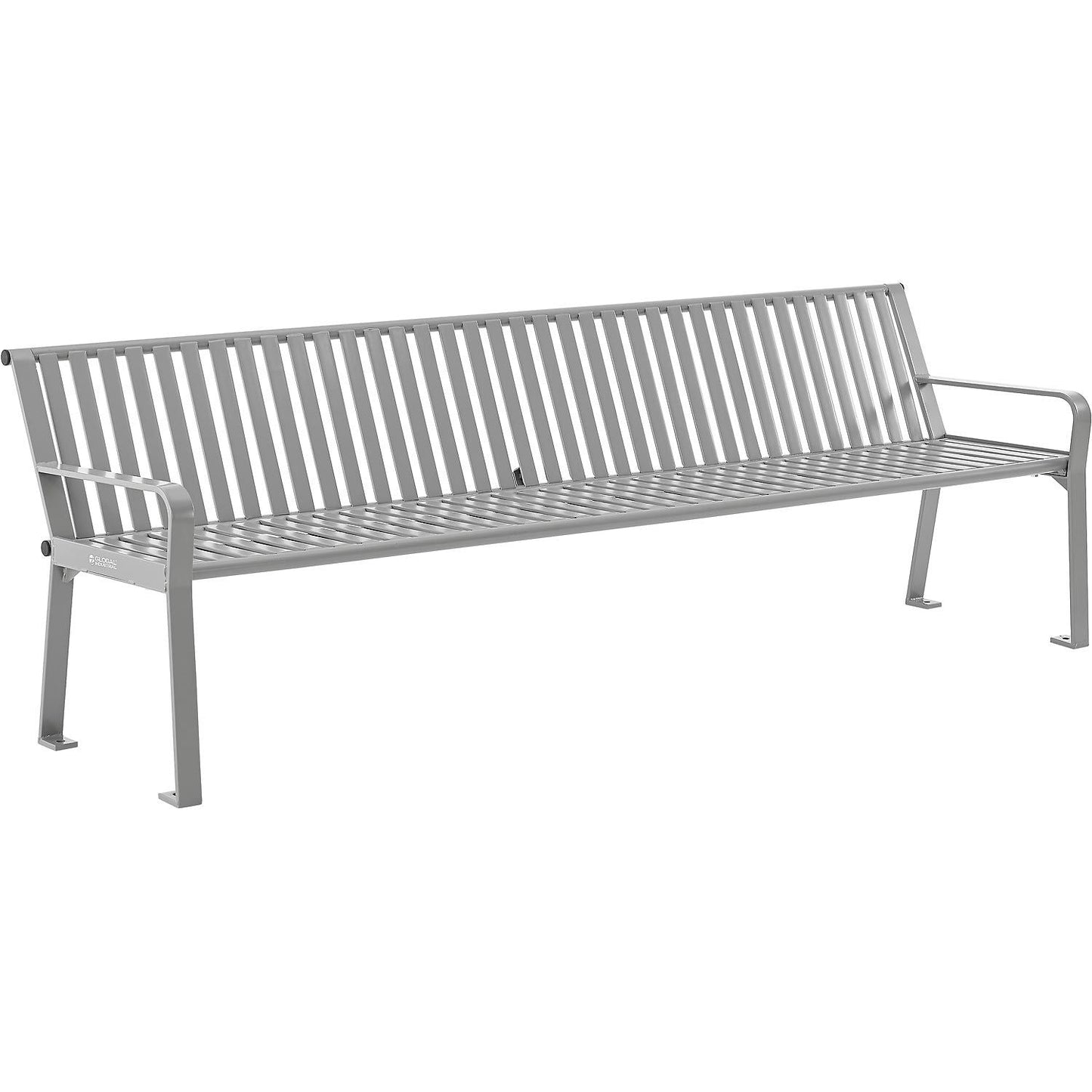 Global Industrial 8' Outdoor Bench with Back, Vertical Steel Slat (GLB - 694855) - SchoolOutlet