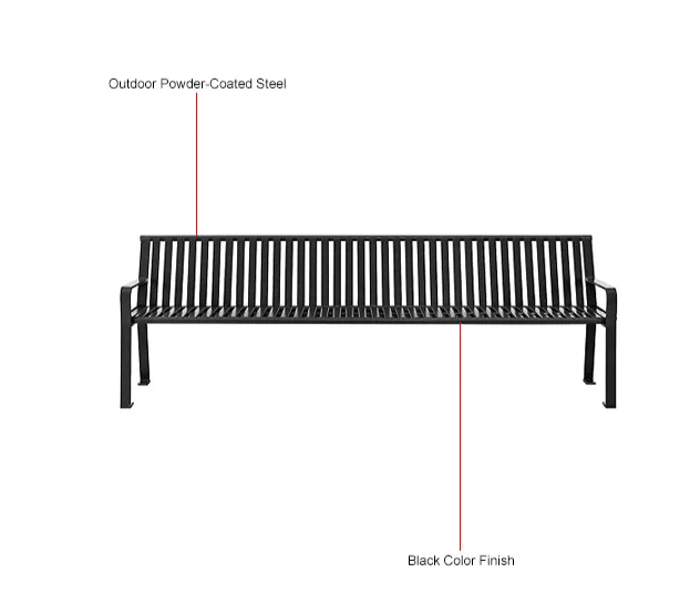 Global Industrial 8' Outdoor Bench with Back, Vertical Steel Slat (GLB - 694855) - SchoolOutlet