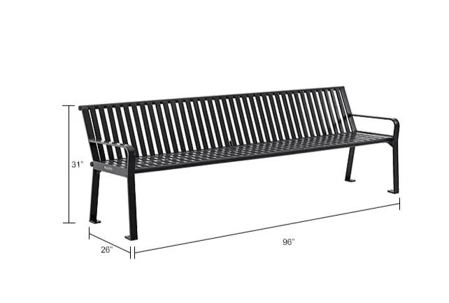 Global Industrial 8' Outdoor Bench with Back, Vertical Steel Slat (GLB - 694855) - SchoolOutlet