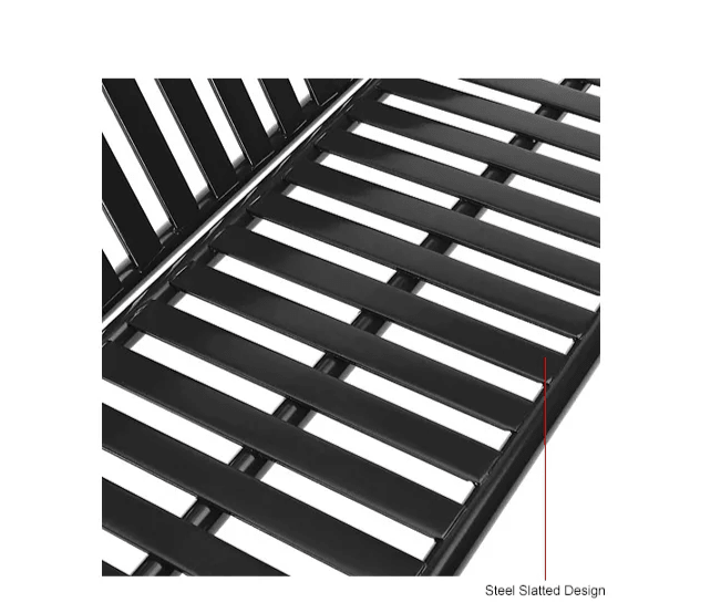 Global Industrial 8' Outdoor Bench with Back, Vertical Steel Slat (GLB - 694855) - SchoolOutlet