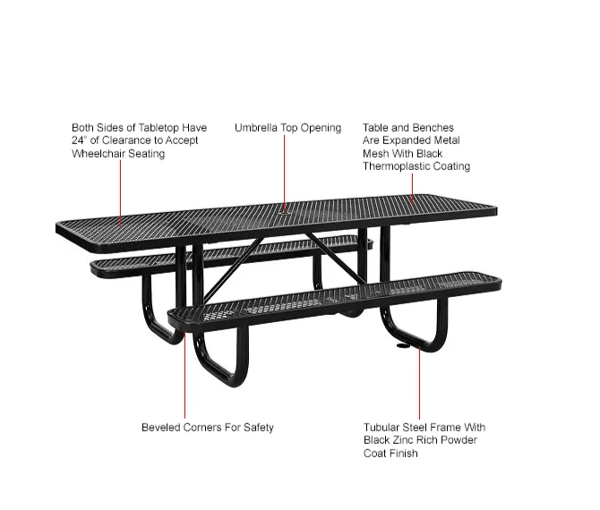 Global Industrial 8' Picnic Table, ADA Compliant, Expanded Metal (GLB - 695289) - SchoolOutlet