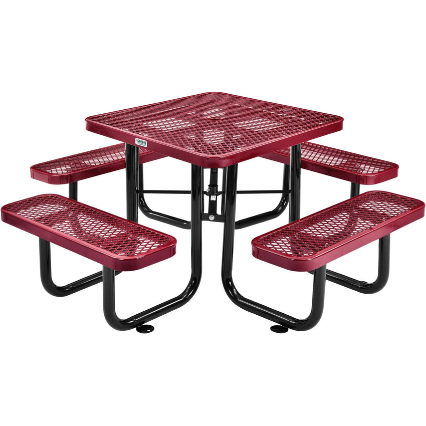 Global Industrial 36" Square Picnic Table Expanded Metal Red (GLB - 695501RD) - SchoolOutlet