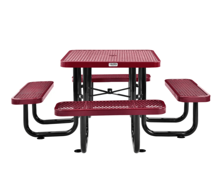 Global Industrial 36" Square Picnic Table Expanded Metal Red (GLB - 695501RD) - SchoolOutlet