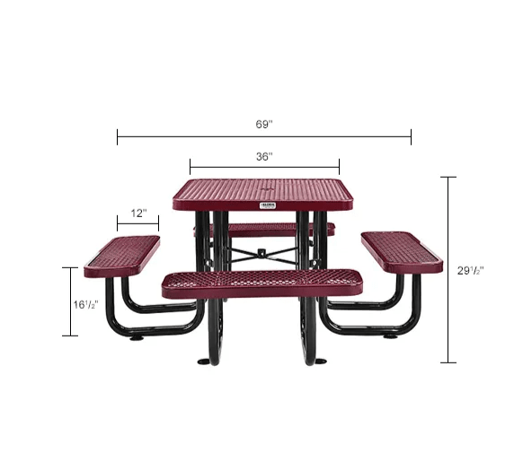 Global Industrial 36" Square Picnic Table Expanded Metal Red (GLB - 695501RD) - SchoolOutlet