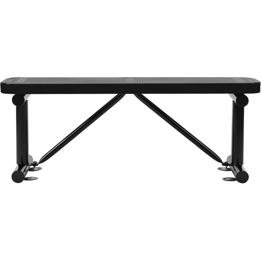 Global Industrial 4' Outdoor Steel Flat Bench Perforated Metal Black (GLB - 695742BK) - SchoolOutlet