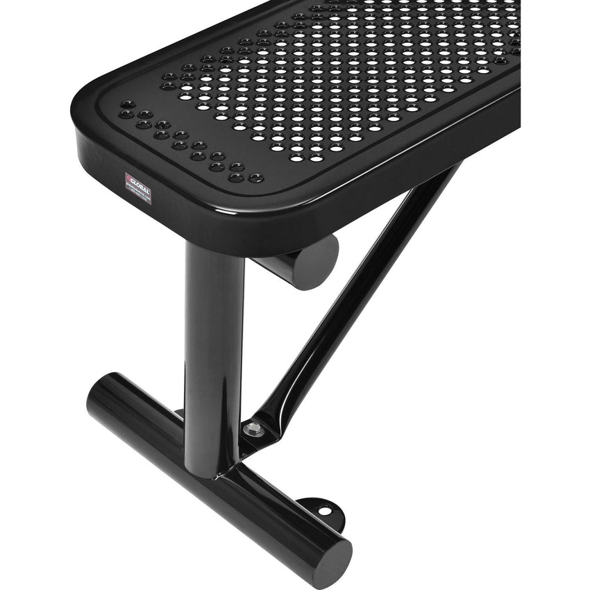 Global Industrial 4' Outdoor Steel Flat Bench Perforated Metal Black (GLB - 695742BK) - SchoolOutlet