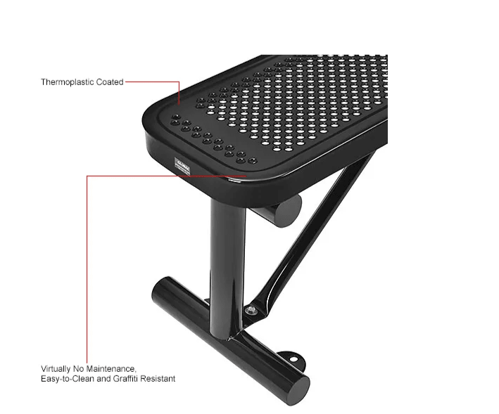 Global Industrial 4' Outdoor Steel Flat Bench Perforated Metal Black (GLB - 695742BK) - SchoolOutlet
