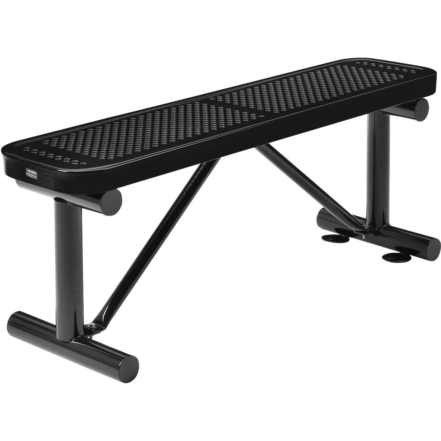 Global Industrial 4' Outdoor Steel Flat Bench Perforated Metal Black (GLB - 695742BK) - SchoolOutlet
