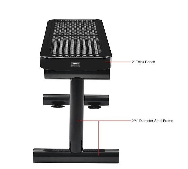 Global Industrial 4' Outdoor Steel Flat Bench Perforated Metal Black (GLB - 695742BK) - SchoolOutlet
