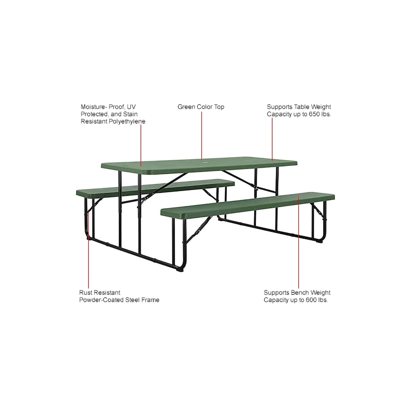 Global Industrial 6' Folding Plastic Picnic Table (GLB - 695769) - SchoolOutlet