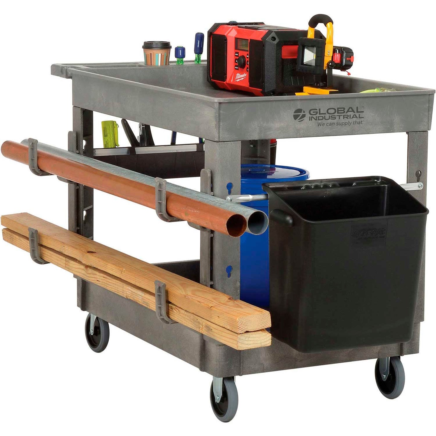 Global Industrial Tray Top Utility Cart w/2 Shelves, 44"L x 25 - 1/2"W x 32 - 1/2"H, Gray (GLB - 800297) - SchoolOutlet