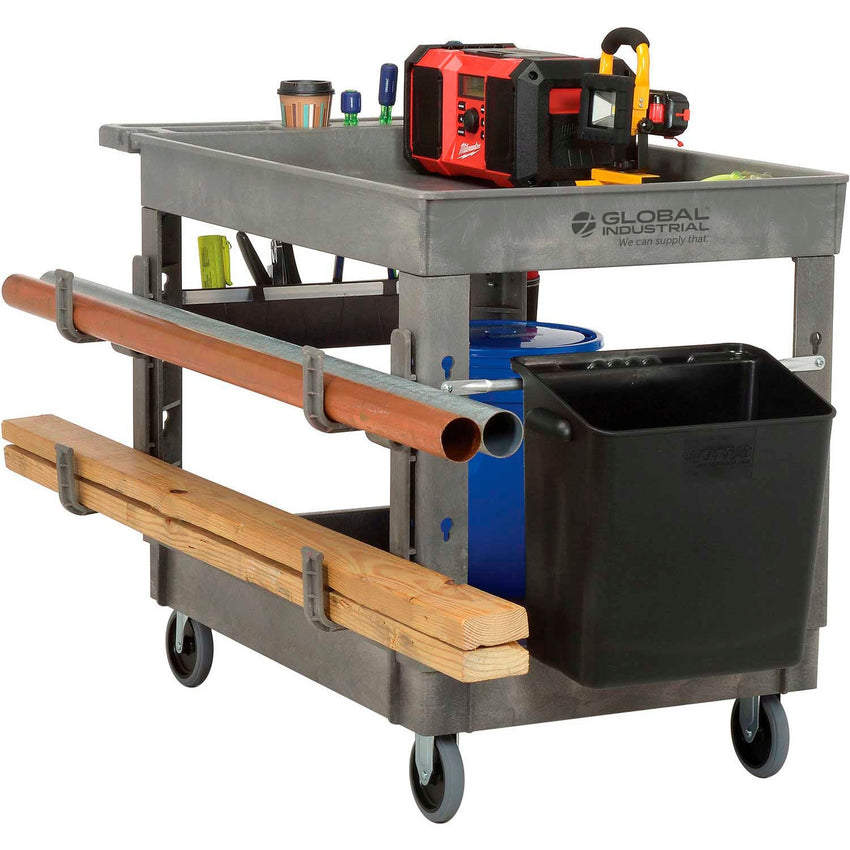 Global Industrial Tray Top Utility Cart w/2 Shelves, 44"L x 25 - 1/2"W x 32 - 1/2"H, Gray (GLB - 800297) - SchoolOutlet