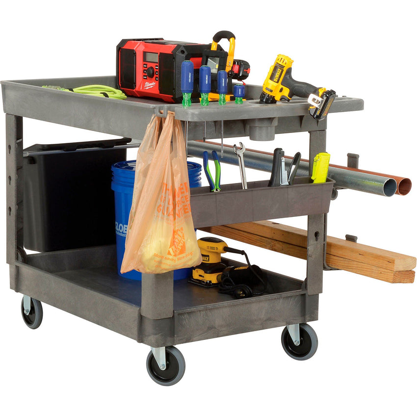 Global Industrial Tray Top Utility Cart w/2 Shelves, 44"L x 25 - 1/2"W x 32 - 1/2"H, Gray (GLB - 800297) - SchoolOutlet