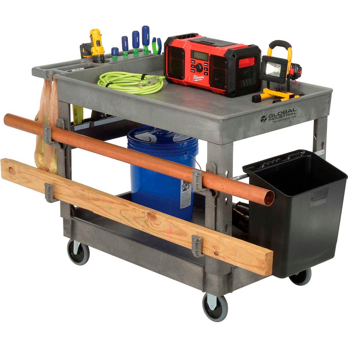 Global Industrial Tray Top Utility Cart w/2 Shelves, 44"L x 25 - 1/2"W x 32 - 1/2"H, Gray (GLB - 800297) - SchoolOutlet