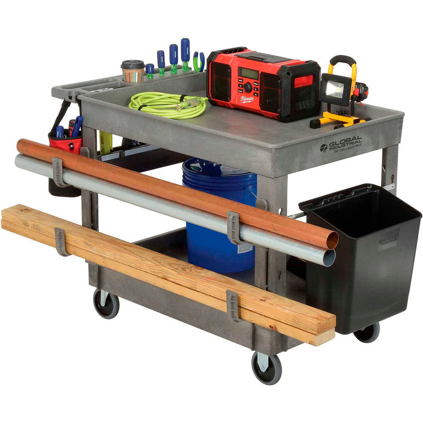 Global Industrial Tray Top Utility Cart w/2 Shelves, 44"L x 25 - 1/2"W x 32 - 1/2"H, Gray (GLB - 800297) - SchoolOutlet