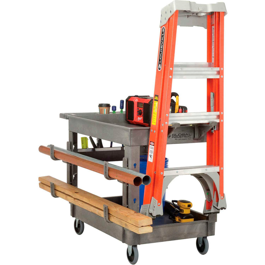 Global Industrial Tray Top Utility Cart w/2 Shelves, 44"L x 25 - 1/2"W x 32 - 1/2"H, Gray (GLB - 800297) - SchoolOutlet