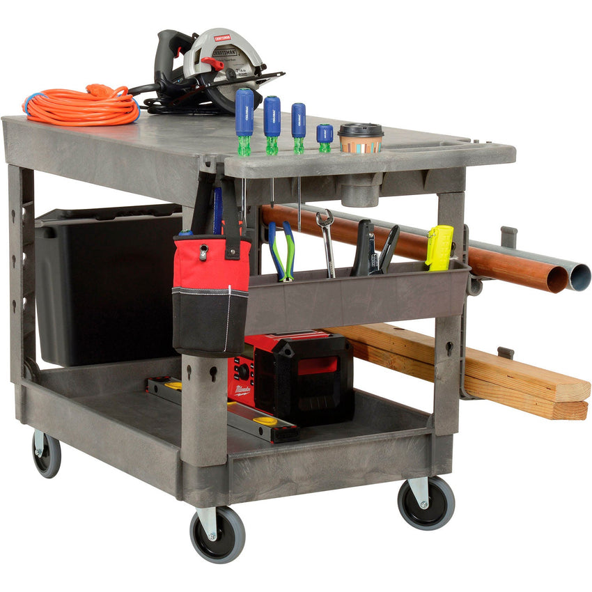 Global Industrial Flat Top Utility Cart w/2 Shelves, 44"L x 25 - 1/2"W x 32 - 1/2"H, Gray (GLB - 800298) - SchoolOutlet