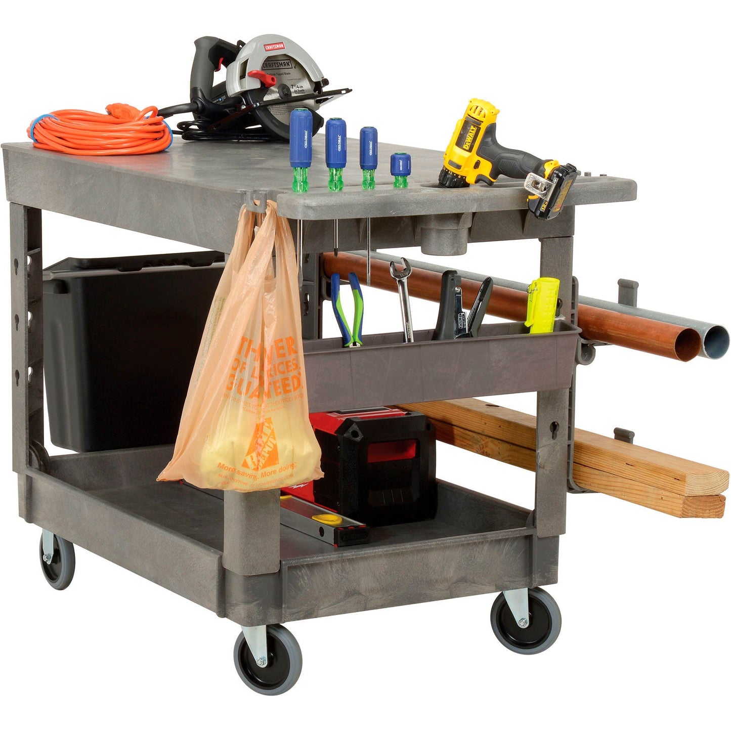 Global Industrial Flat Top Utility Cart w/2 Shelves, 44"L x 25 - 1/2"W x 32 - 1/2"H, Gray (GLB - 800298) - SchoolOutlet