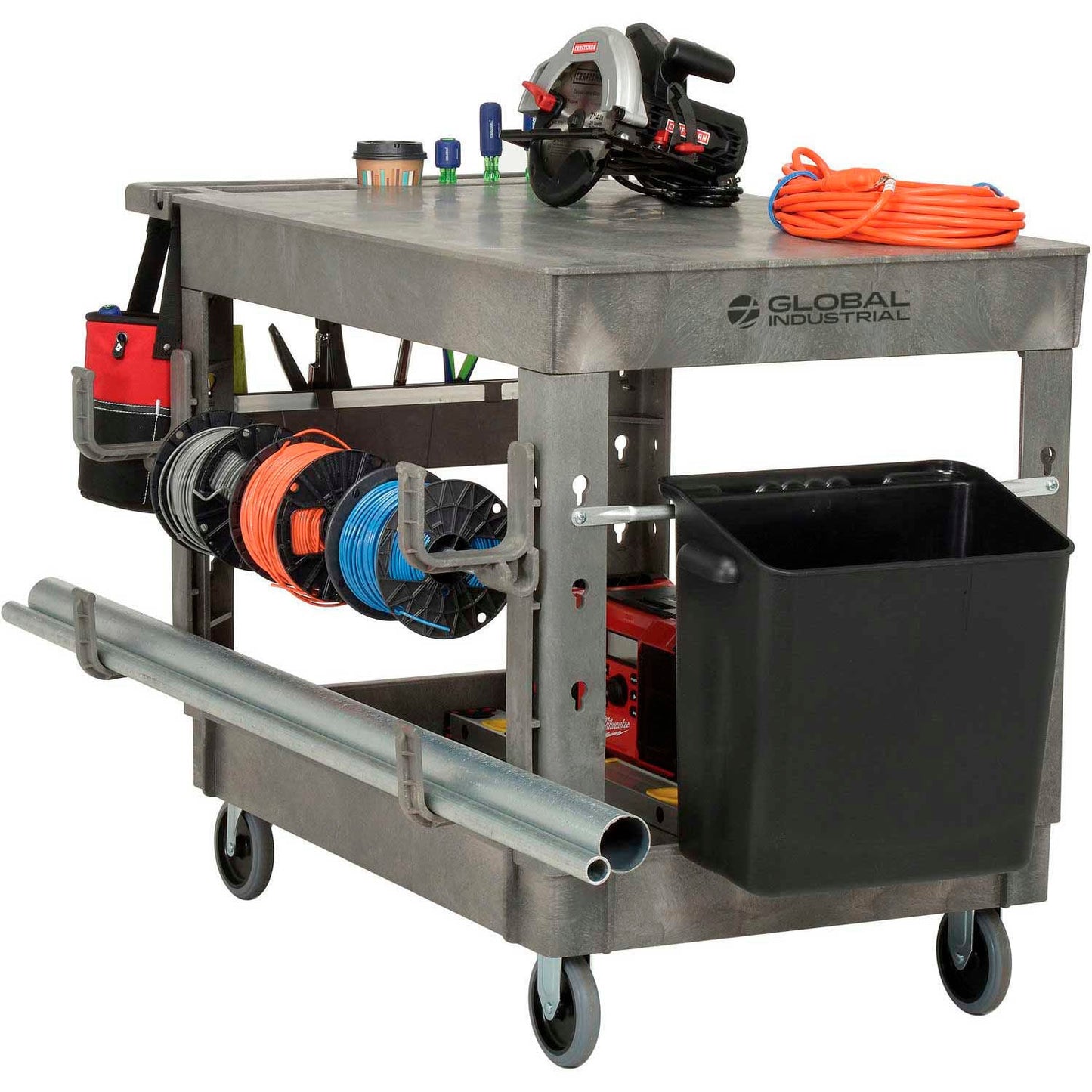 Global Industrial Flat Top Utility Cart w/2 Shelves, 44"L x 25 - 1/2"W x 32 - 1/2"H, Gray (GLB - 800298) - SchoolOutlet