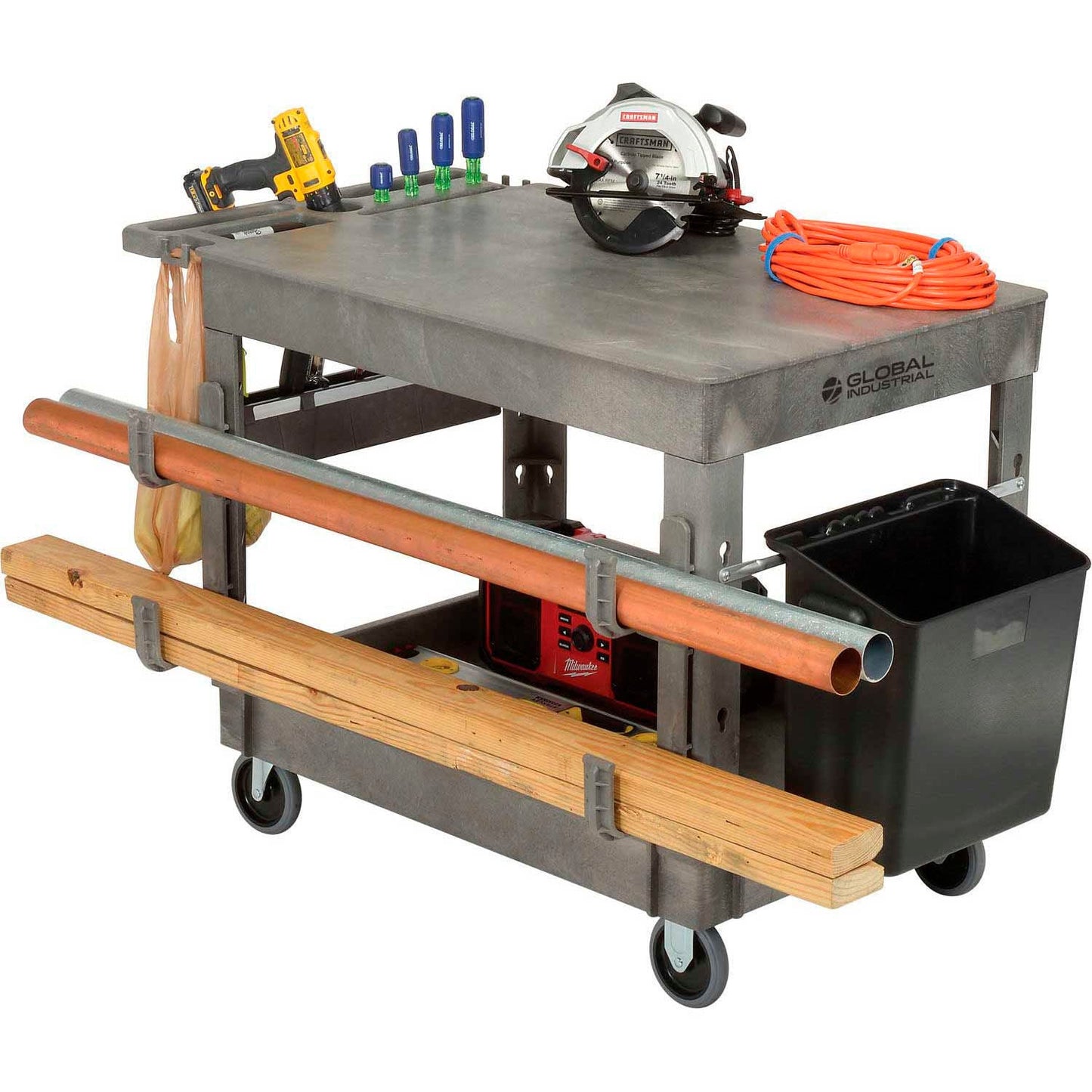Global Industrial Flat Top Utility Cart w/2 Shelves, 44"L x 25 - 1/2"W x 32 - 1/2"H, Gray (GLB - 800298) - SchoolOutlet