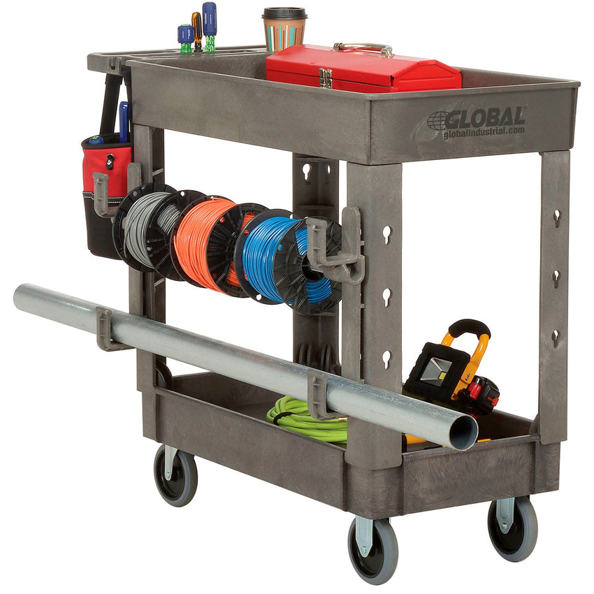 Global Industrial Utility Cart w/2 Shelves, 500 lb. Capacity, 38"L x 17 - 1/2"W x 32 - 1/2"H, Gray (GLB - 800299) - SchoolOutlet