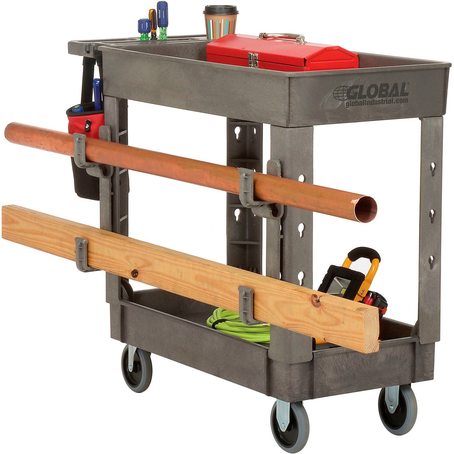 Global Industrial Utility Cart w/2 Shelves, 500 lb. Capacity, 38"L x 17 - 1/2"W x 32 - 1/2"H, Gray (GLB - 800299) - SchoolOutlet