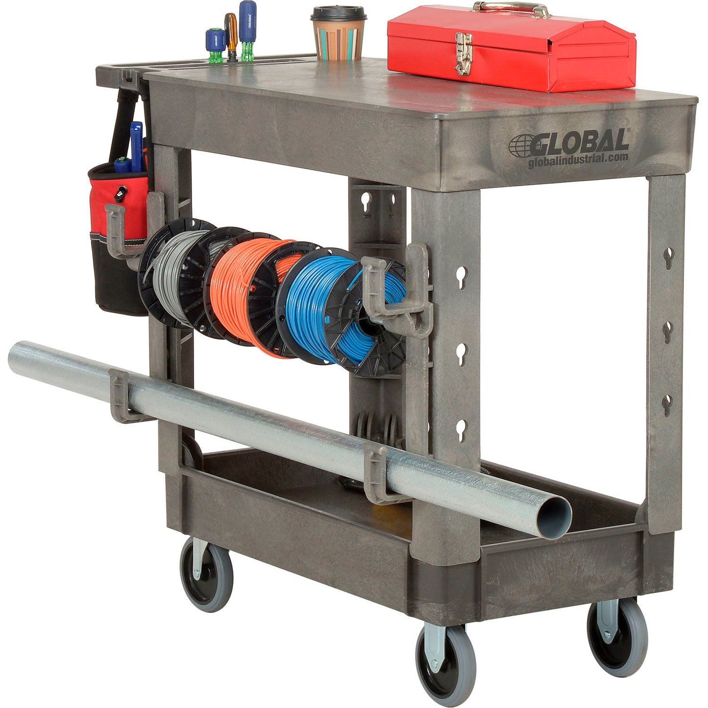 Global Industrial Flat Top Utility Cart w/2 Shelves, 38"L x 17 - 1/2"W x 32 - 1/2"H, Gray (GLB - 800300) - SchoolOutlet