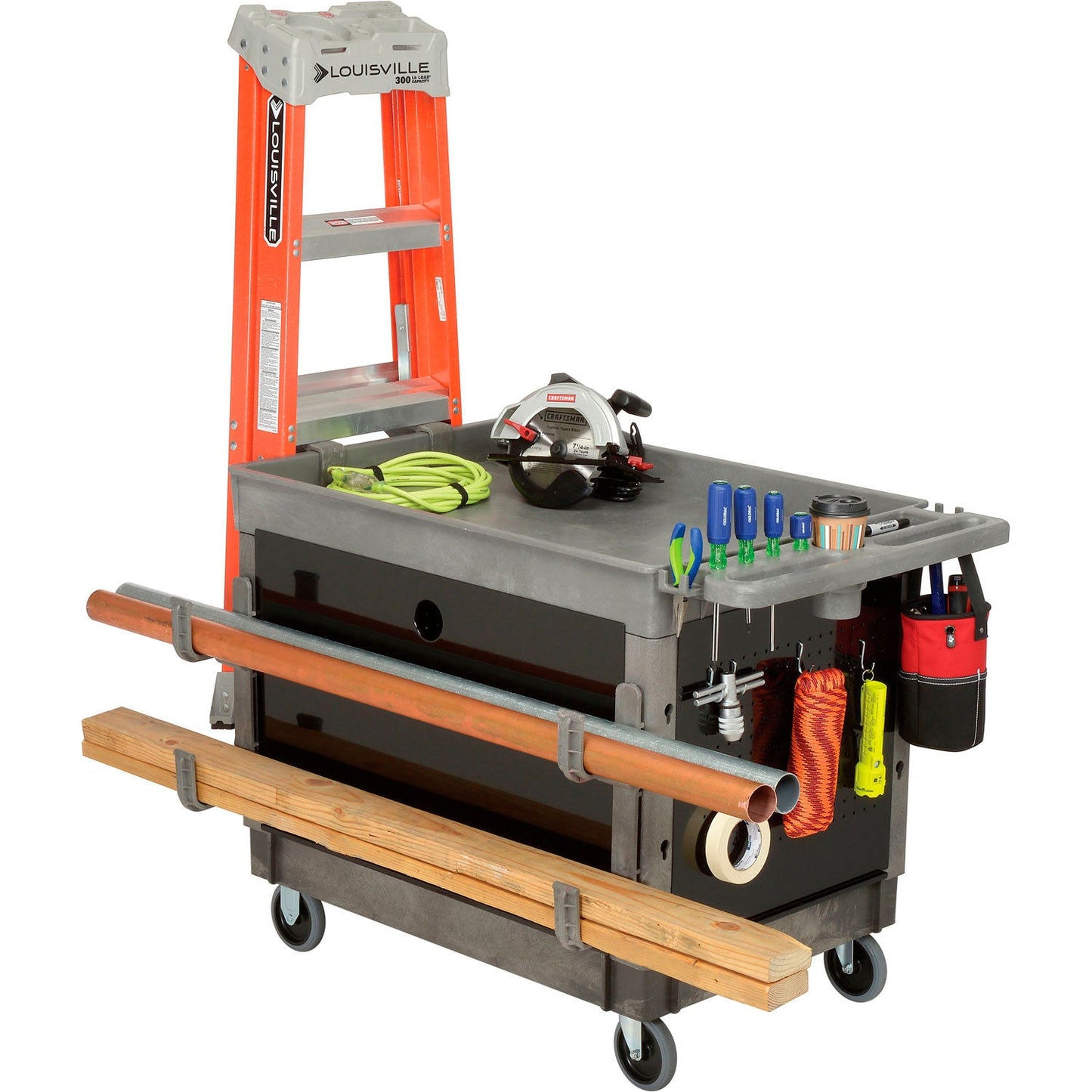 Global Industrial Utility Cart w/2 Tray Shelves & 5" Casters, 44"L x 25 - 1/2"W x 32 - 1/2"H (GLB - 800305) - SchoolOutlet