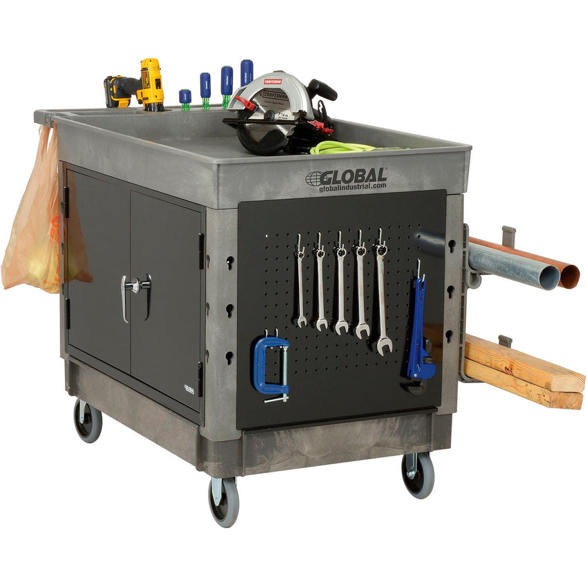 Global Industrial Utility Cart w/2 Tray Shelves & 5" Casters, 44"L x 25 - 1/2"W x 32 - 1/2"H (GLB - 800305) - SchoolOutlet