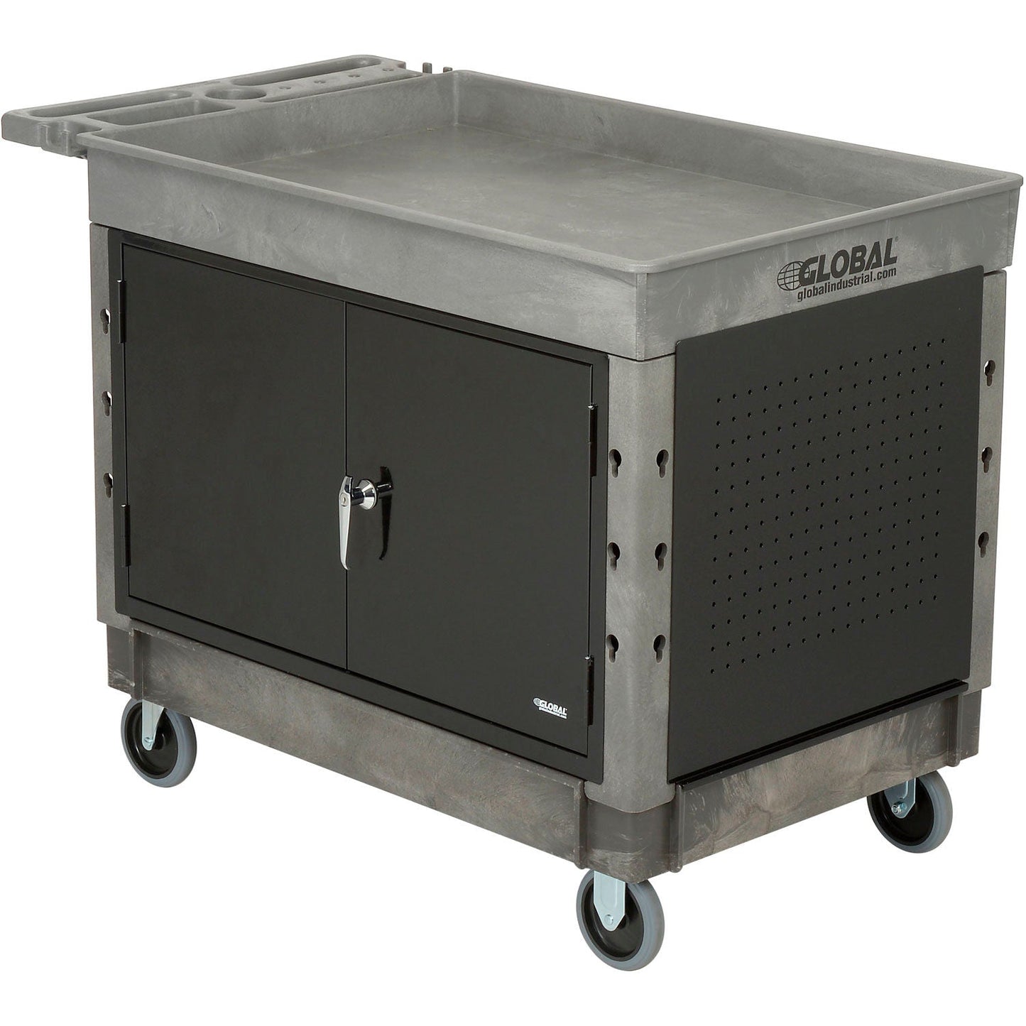 Global Industrial Utility Cart w/2 Tray Shelves & 5" Casters, 44"L x 25 - 1/2"W x 32 - 1/2"H (GLB - 800305) - SchoolOutlet
