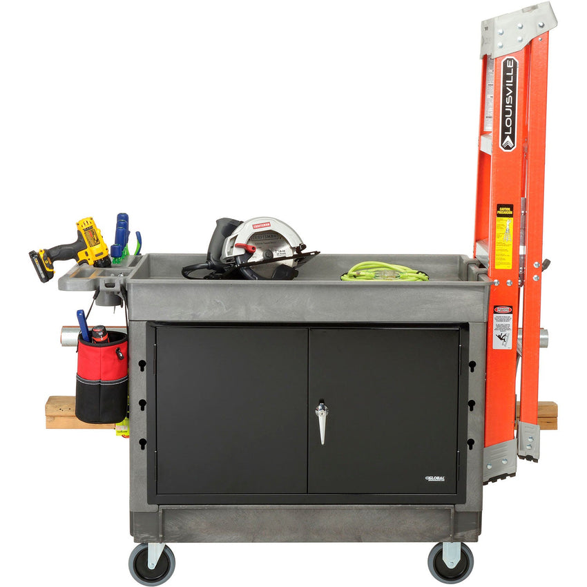 Global Industrial Utility Cart w/2 Tray Shelves & 5" Casters, 44"L x 25 - 1/2"W x 32 - 1/2"H (GLB - 800305) - SchoolOutlet