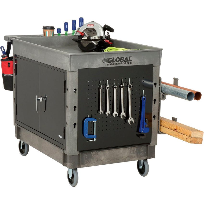 Global Industrial Utility Cart w/2 Tray Shelves & 5" Casters, 44"L x 25 - 1/2"W x 32 - 1/2"H (GLB - 800305) - SchoolOutlet
