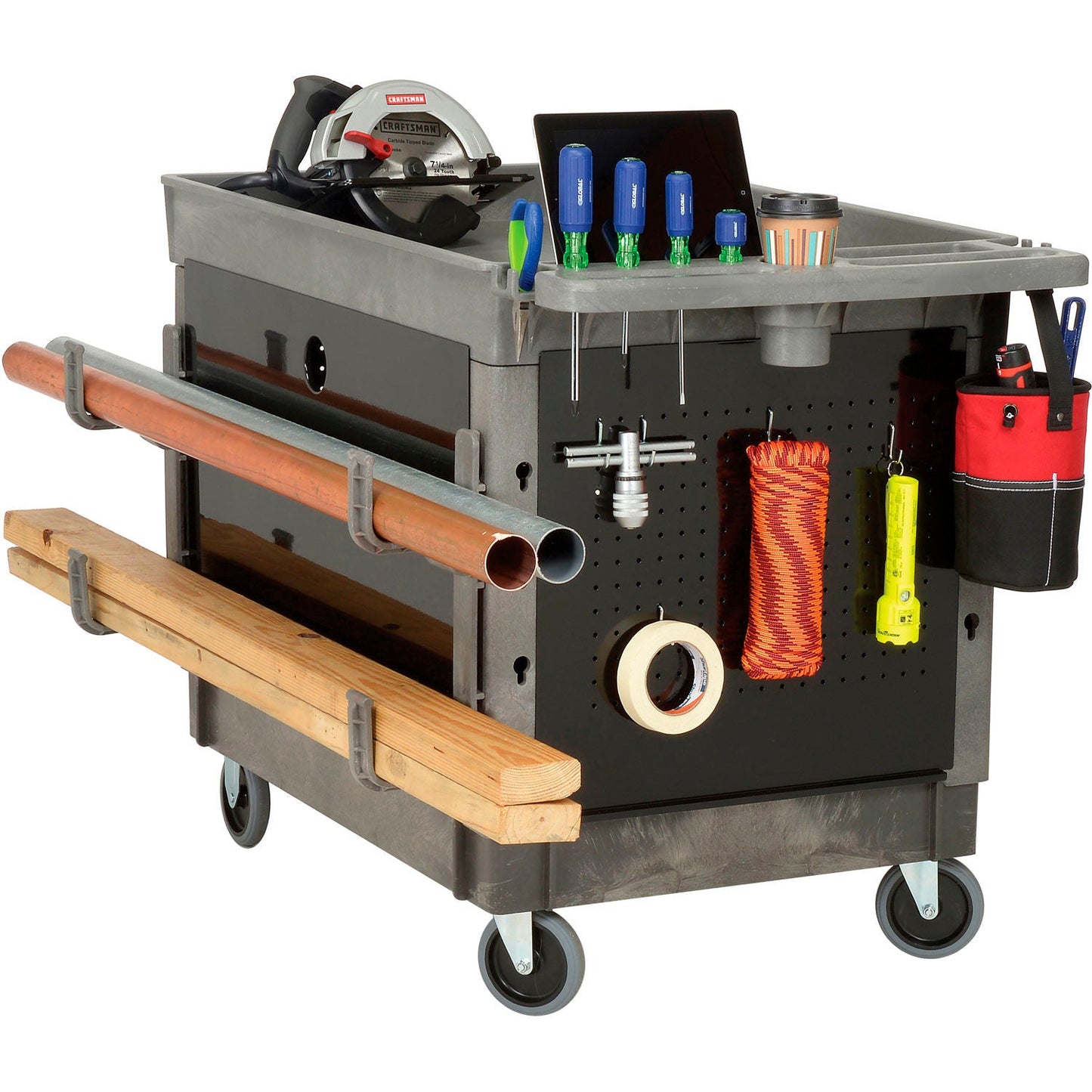 Global Industrial Utility Cart w/2 Tray Shelves & 5" Casters, 44"L x 25 - 1/2"W x 32 - 1/2"H (GLB - 800305) - SchoolOutlet