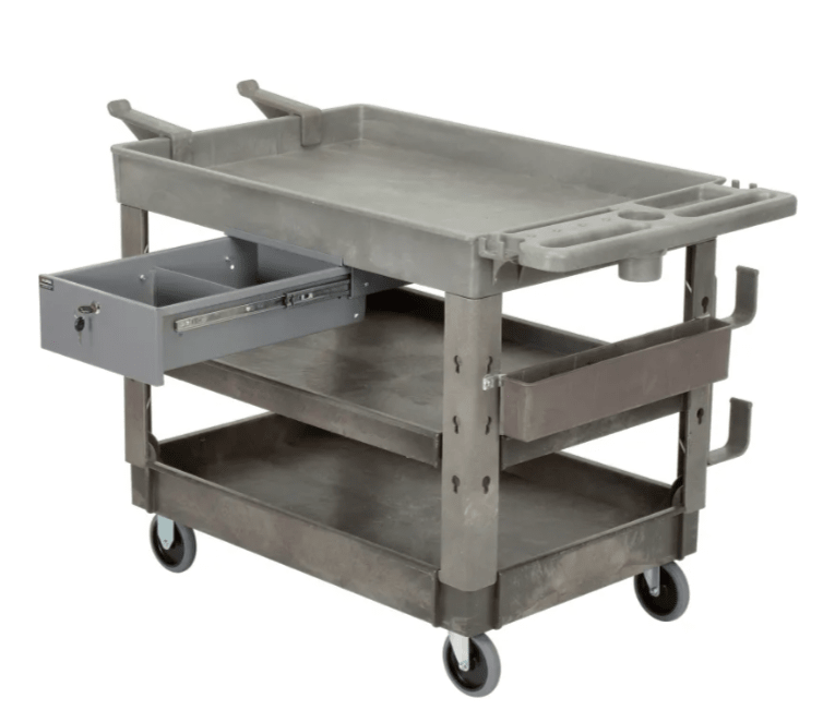 Global Industrial Tray Top Utility Cart w/3 Shelves, 44"L x 25 - 1/2"W x 32 - 1/2"H, Gray (GLB - 800307) - SchoolOutlet